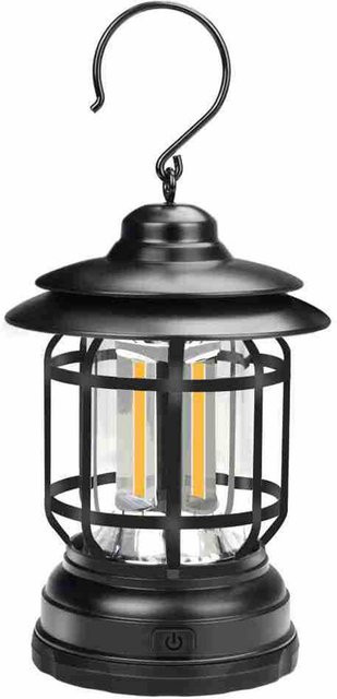 TOMTOP JMS LED-Camping-Laterne im Retro-Design, dimmbare Gartenbeleuchtung mit Haken in Bronze und Schwarz, warmweißes Licht - Bild 1