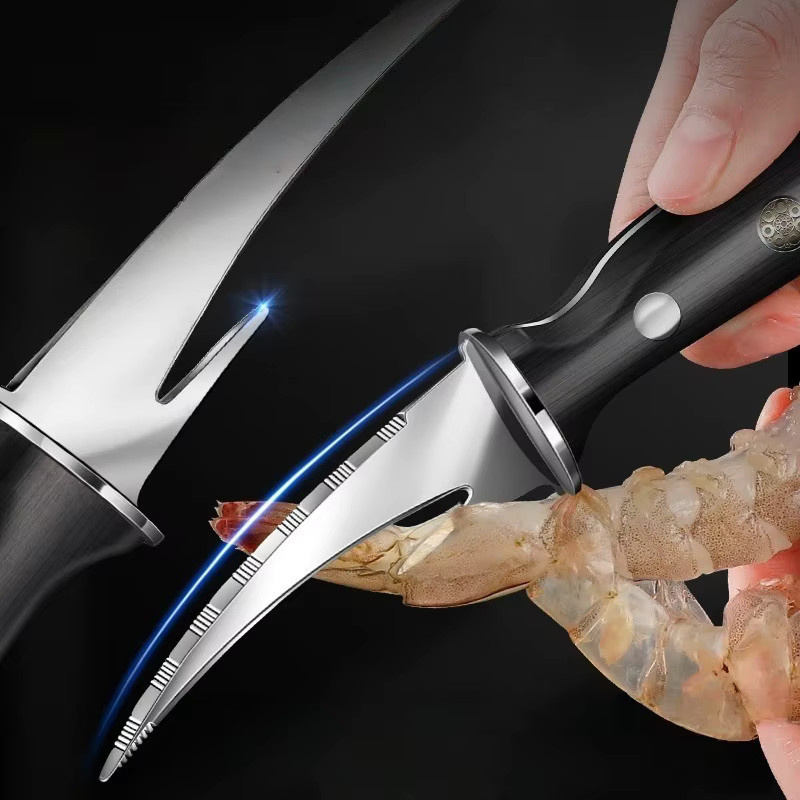 Edelstahl Garnelen Cutter in Schwarz mit Holzgriff für die Küche - Bild 2
