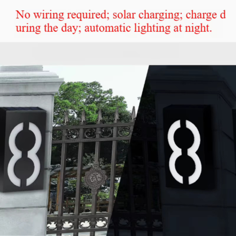 Solarbetriebene LED Hausnummern Wandleuchte in Schwarz mit wasserdichtem Gehäuse für Garten und Außenbereich - Bild 3