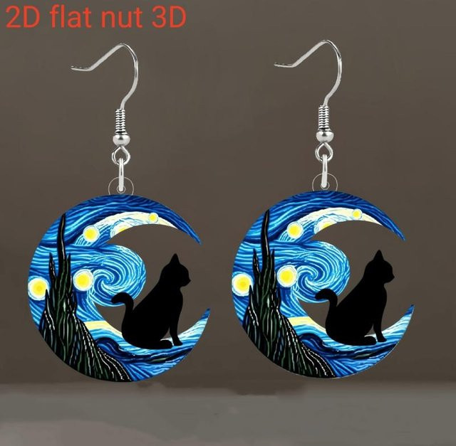 Ohrringe Acryl, Van Gogh Sternenhimmel Muster, Schwarz, Damen - Bild 1