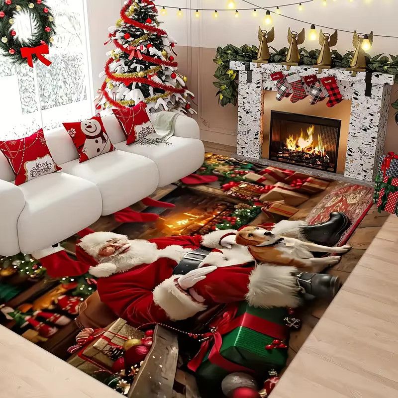 VIKAMA Weihnachtsteppich mit One Santa-Motiv für Wohnzimmer, Schlafzimmer, Garten und Terrasse - Bild 5