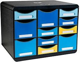 Exacompta BEE BLUE Store Box Multi Dokumentenbox aus Kunststoff in Schwarz mit 7 kleinen und 4 hohen Schubladen inklusive Auszugstopp und Griffmulde für A4 - Bild 1