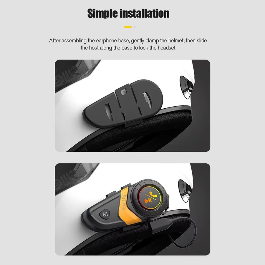 Velev LX3 Helm-Bluetooth-Headset Gelb mit BT5.0 Kabellosem Freisprechsystem und 1200mAh Akku - Bild 3