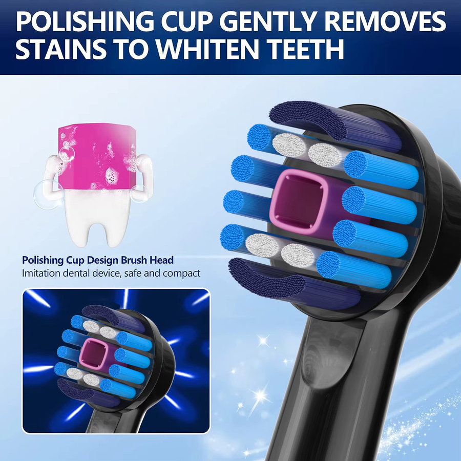 qlebaby Ersatz-Zahnbürstenköpfe 3D Whitening, 4 Stück, Schwarz - Bild 3