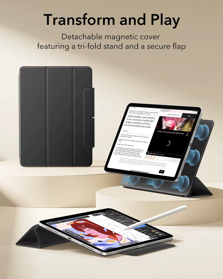 ESR iPad Air 11 Zoll Hülle für M4/M3/M2 Modelle mit magnetischer Abdeckung und Auto-Wake-Funktion in Schwarz oder Lila - Bild 2