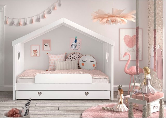 Hausbett Amori von vipack aus Kiefer und MDF in Weiß, inkl. Bettschublade und Absturzschutz, Liegefläche 90 x 200 cm - Bild 1