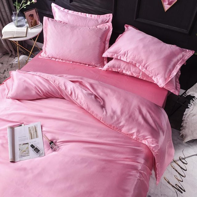 Bin Chi Textiles Seiden-Bettwäsche-Set aus Mako-Satin in Rosa mit Bettbezug, Kissenbezug und Bettlaken, Breite: 150 cm, Länge: 200 cm - Bild 1