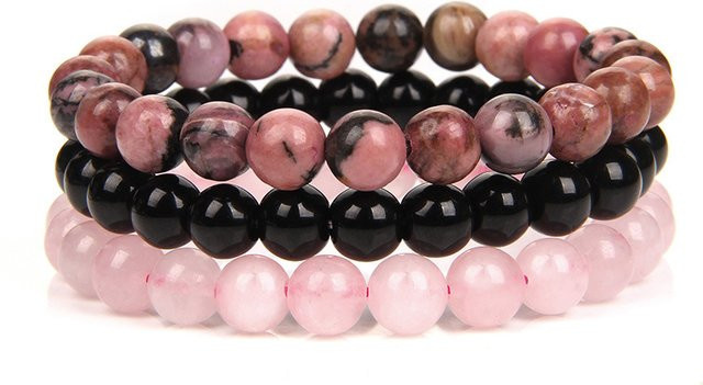 DAIPAN Armband 3-teiliges Set, Rosa Zebra-Jaspis, Rhodonit, Perlen, Unisex - Bild 1