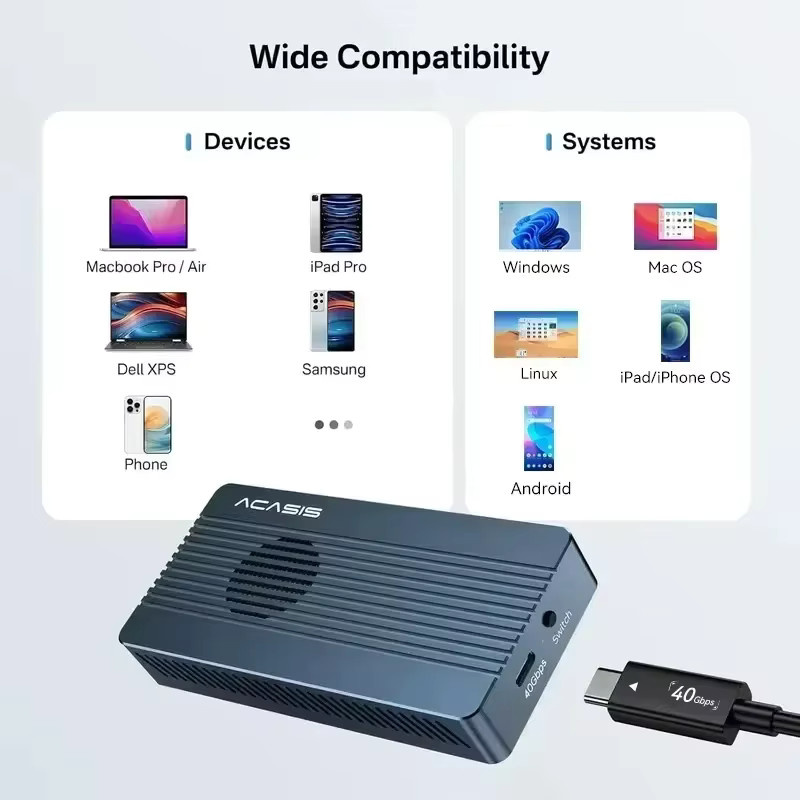 ACASIS M.2 NVMe SSD-Gehäuse aus Aluminium mit 40Gbps für Thunderbolt 4/3 und USB4, werkzeuglose Montage für 2280-2230 SSDs, kompatibel mit M1/M2 Pro/Max - Bild 6