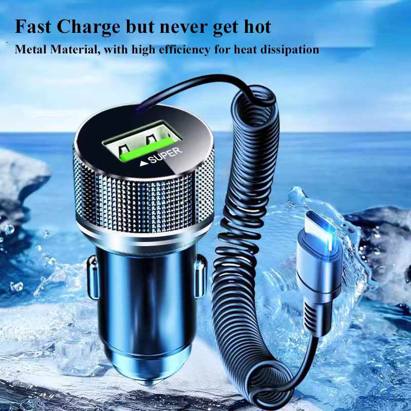 EDEBA USB-Autoladegerät aus Metall mit Typ-C-Kabel, 2-in-1 Schnellladegerät für 12 V Fahrzeuge, kompatibel mit iPhone, Samsung, Huawei, VIVO und OPPO - Bild 4