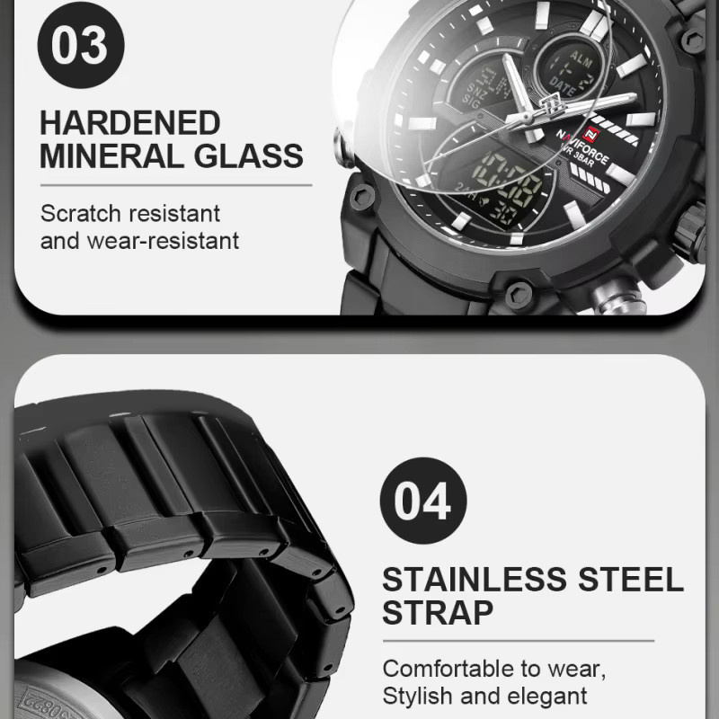 NAVIFORCE Armbanduhr, Quarz, Chronograph, Edelstahl, Schwarz, Herren - Bild 6
