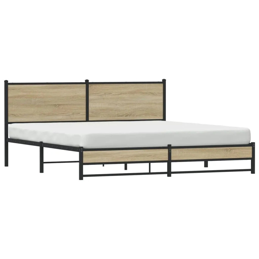 vidaXL Metallbett in Sonoma-Eiche ohne Matratze, Farbe: Braun, B/T/H: 183 x 213 x 187 cm - Bild 2