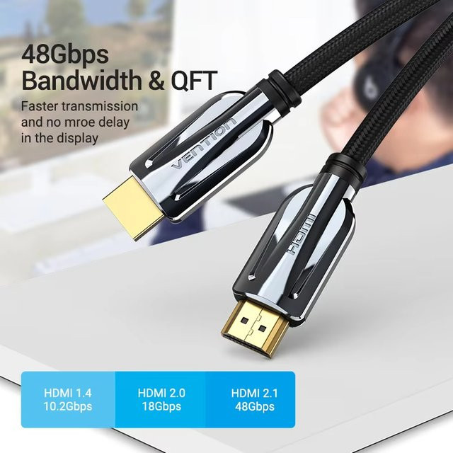 Vention HDMI 2.1 Kabel in Schwarz mit 8K@60Hz, 4K@120Hz und 48 Gbit/s Ultra High Speed für PS4, Mi TV Box und Splitter - Bild 1