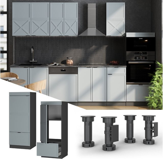 Vicco Mikrowellenschrank Fame-Line in Anthrazit und Hellblau-Grau mit Schublade und Soft-Close-Türen, Breite: 60 cm - Bild 1