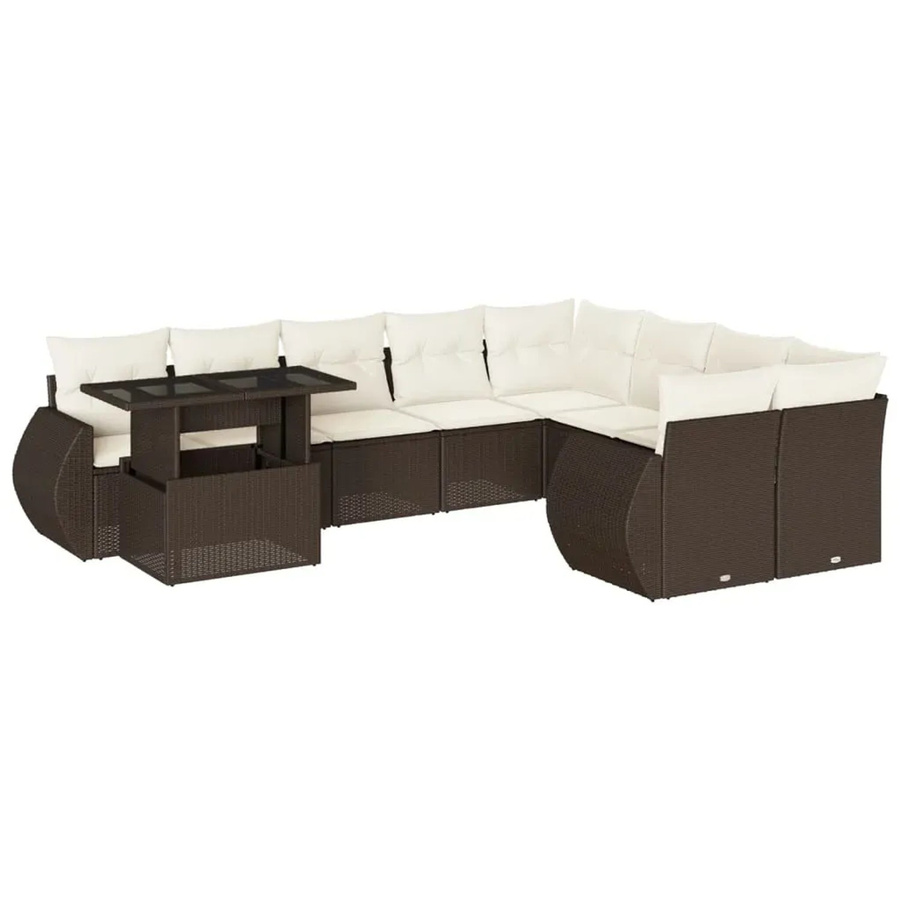 vidaXL 10-tlg. Garten-Sofagarnitur in L-Form aus braunem Poly-Rattan mit Kissen und pulverbeschichtetem Stahlgestell - Bild 2