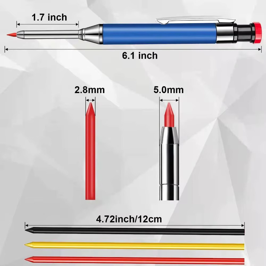 Ganzmetall-Tieflochmarkierungsstift in Schwarz mit integriertem Spitzer und 2,8 mm Graphitmine für professionelle Tieflochmarkierungen - Bild 1