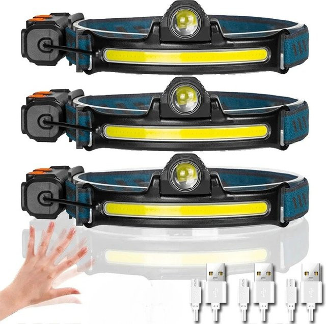 XIWANGFIRE Hochleistungs-LED-Stirnlampe mit XPE- und COB-Sensor, Schwarz, wiederaufladbar mit 18650-Akku - Bild 1