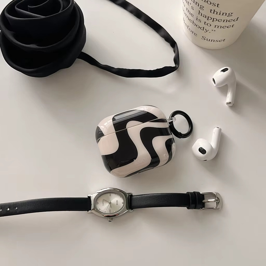 Stoßfeste Schutzhülle mit Haken für Apple AirPods 1, 2, 3, 4 und AirPods Pro 2, Schwarz-Weiß - Bild 4