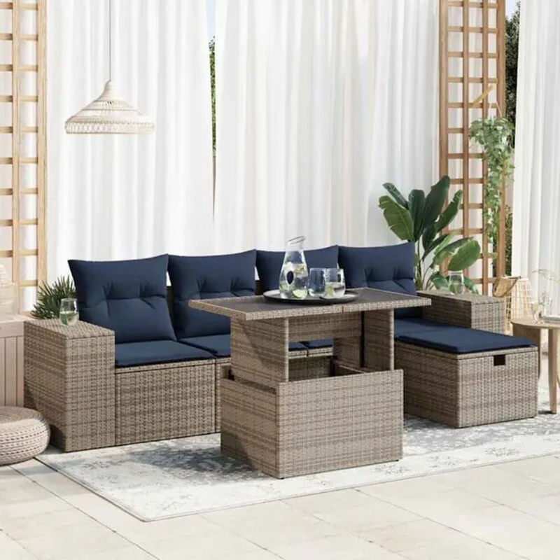 6-teilige Garten-Sofagarnitur aus Akazie und braunem Poly-Rattan mit Kissen von vidaxl - Bild 1