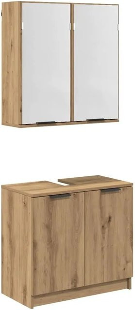 vidaXL Badezimmerschrank-Set aus Holzwerkstoff in Artisan-Eiche mit Waschbeckenunterschrank und Spiegelschrank, Farbe: Braun - Bild 1