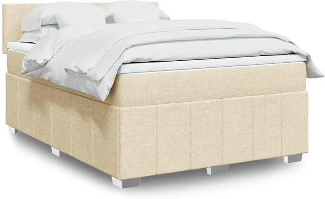 vidaXL Boxspringbett mit Matratze in Beige, Hybrid-Modell mit Taschenfederkern und USB-Anschluss, B/T/H: 140 x 190 x 100,5 cm - Bild 1