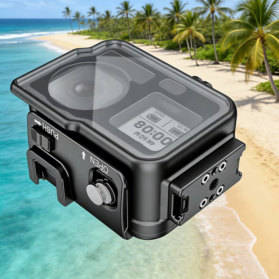 Seafrogs Wasserdichtes Aluminium Gehäuse für DJI Action 6 in Schwarz mit Filterrahmen und Griff - Bild 2