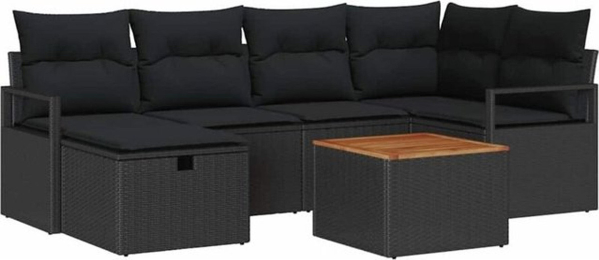 vidaXL Garten-Sofa-Set aus Polyrattan mit 7-teiligem Kissen-Set in Schwarz für moderne Loungemöbel - Bild 1