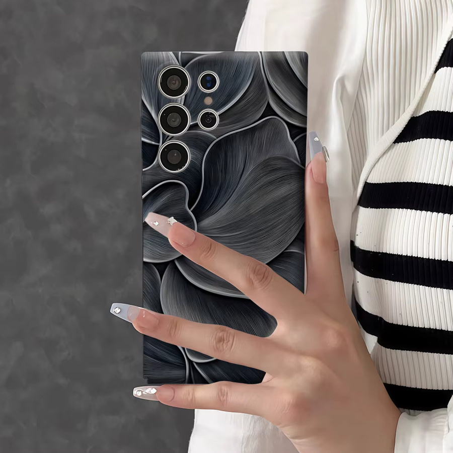 Stoßfeste Doppelschicht Handyhülle mit Monochrome Blütenblatt-Fluss Design für Samsung Galaxy S26 S25 S24 S23 Ultra Plus in Schwarz - Bild 5