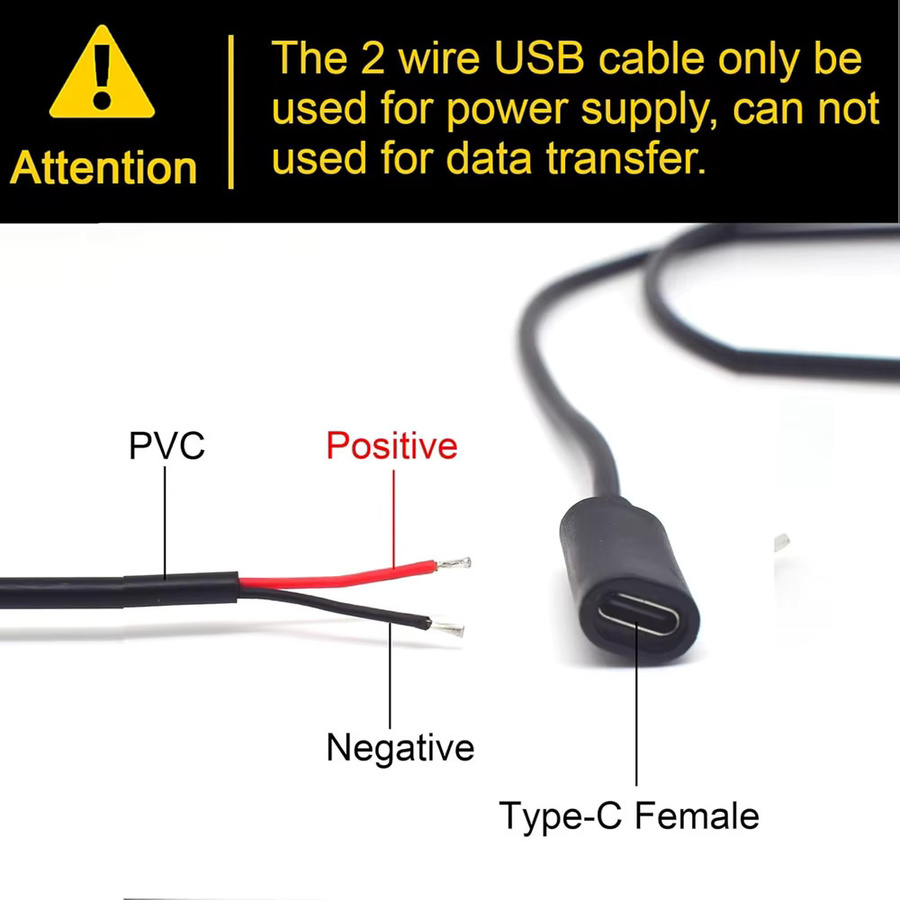 USB-C Verlängerungskabel mit 2-poligem blankem Draht, 5V 2A, Schwarz - Bild 3