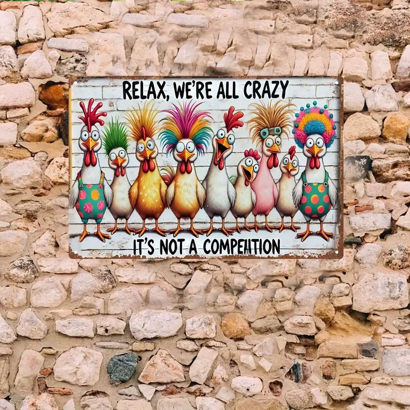 CIFBUY Wanddekoration aus Metall mit Huhn-Motiv im Bauernhaus-Stil, farbenfrohe 2D-Wandkunst für Wohnzimmer und Küche, Breite: 20,3 cm, Höhe: 30,5 cm - Bild 4