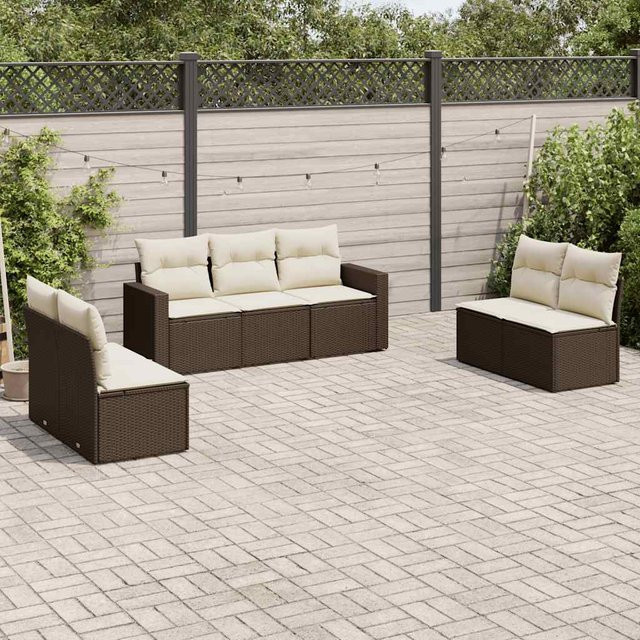 vidaXL 7-teilige Garten-Sitzgruppe in L-Form aus braunem Polyrattan mit UV-beständigen Kissen und pulverbeschichtetem Stahlgestell - Bild 2