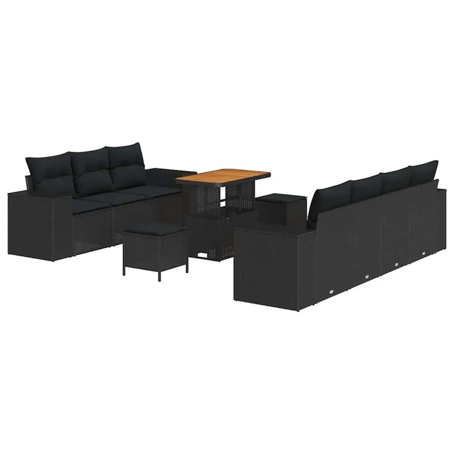 vidaXL Garten-Sofa-Set 10-teilig in Schwarz aus Poly-Rattan und Stahl mit Akazienholz-Elementen - Bild 2
