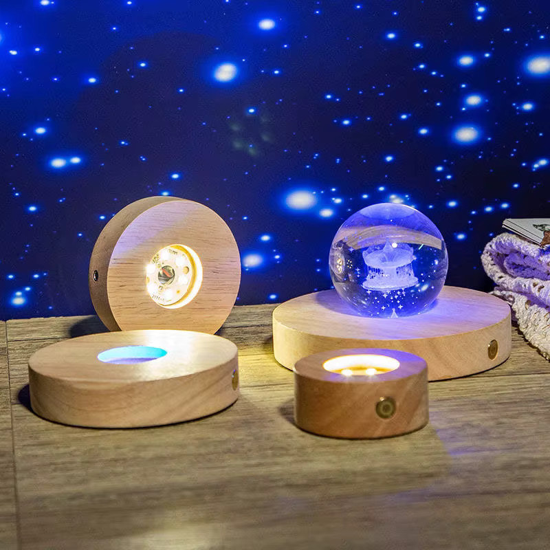 TLEDMP LED-Nachtlicht mit Holzsockel und transparentem Kunstharz-Dekor, warmweißes Licht, Höhe: 8 cm - Bild 4