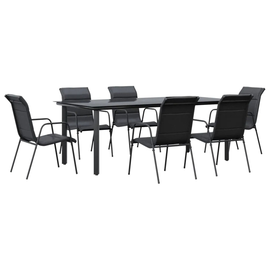 vidaXL 7-teilige Garten-Essgruppe aus Stahl und Textilene in Schwarz mit Glastisch - Bild 2