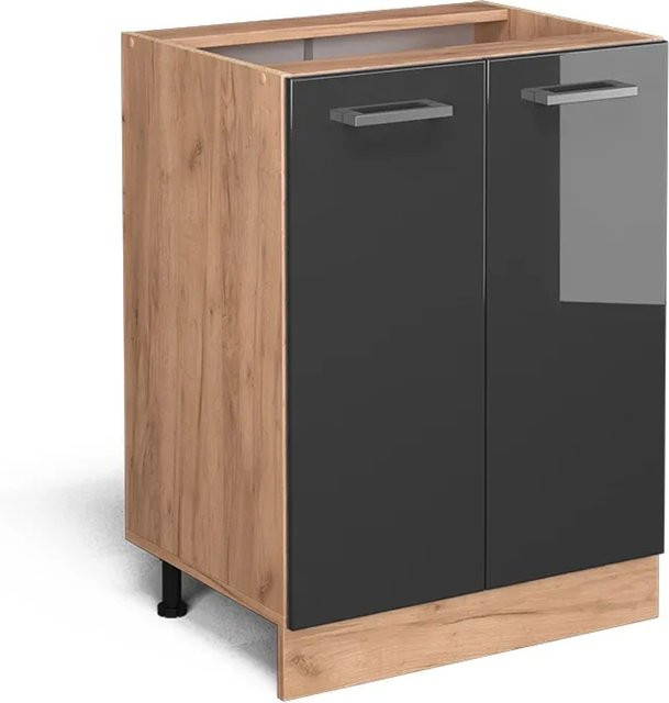 Vicco Küchenunterschrank R-Line Anthrazit Hochglanz mit Goldkraft-Elementen Breite: 60 cm, Höhe: 81,6 cm, Tiefe: 46 cm - Bild 2
