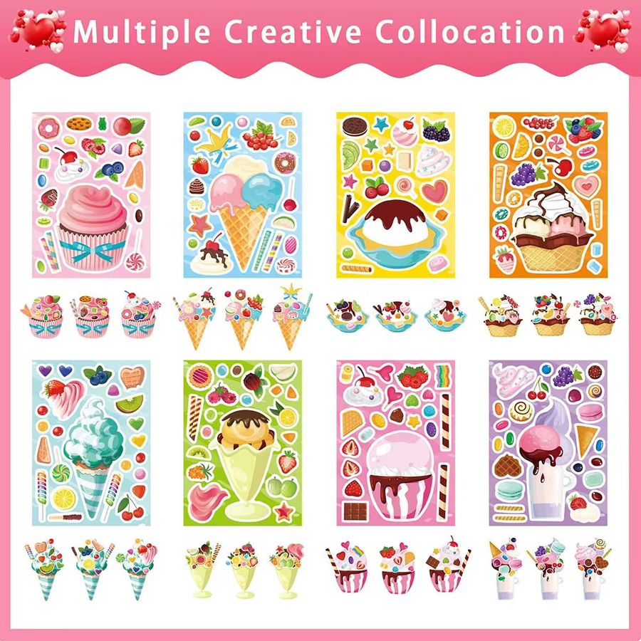 GOGOTU Eiscreme Cupcake Make a Face Puzzle Aufkleber, 8/16 Blatt - Bild 1