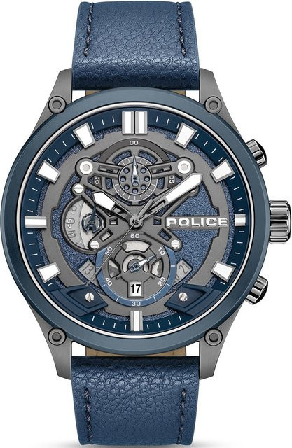 Police Herrenuhr Wadden, Quarz, Edelstahl, 46 mm, Blau, Leder - Bild 1