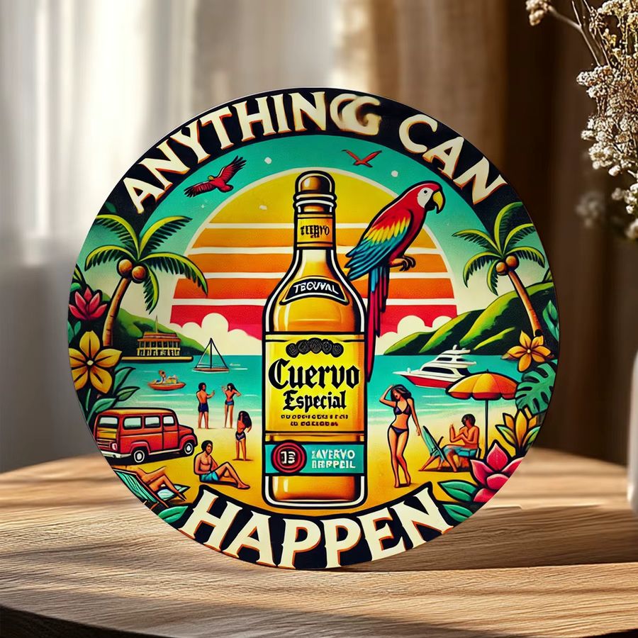Cuervo Especial Tequila Rundes Aluminium-Metallschild mit tropischem Strand Motiv in Multicolor, Durchmesser: 20,32 cm - Bild 4