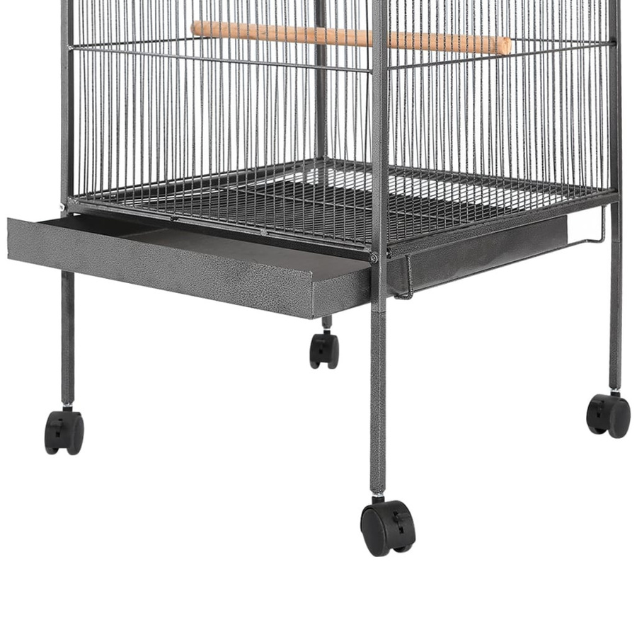 vidaXL Vogelkäfig mit Dach aus Stahl und Holz in Schwarz, B/T/H: 66 x 66 x 155 cm - Bild 2