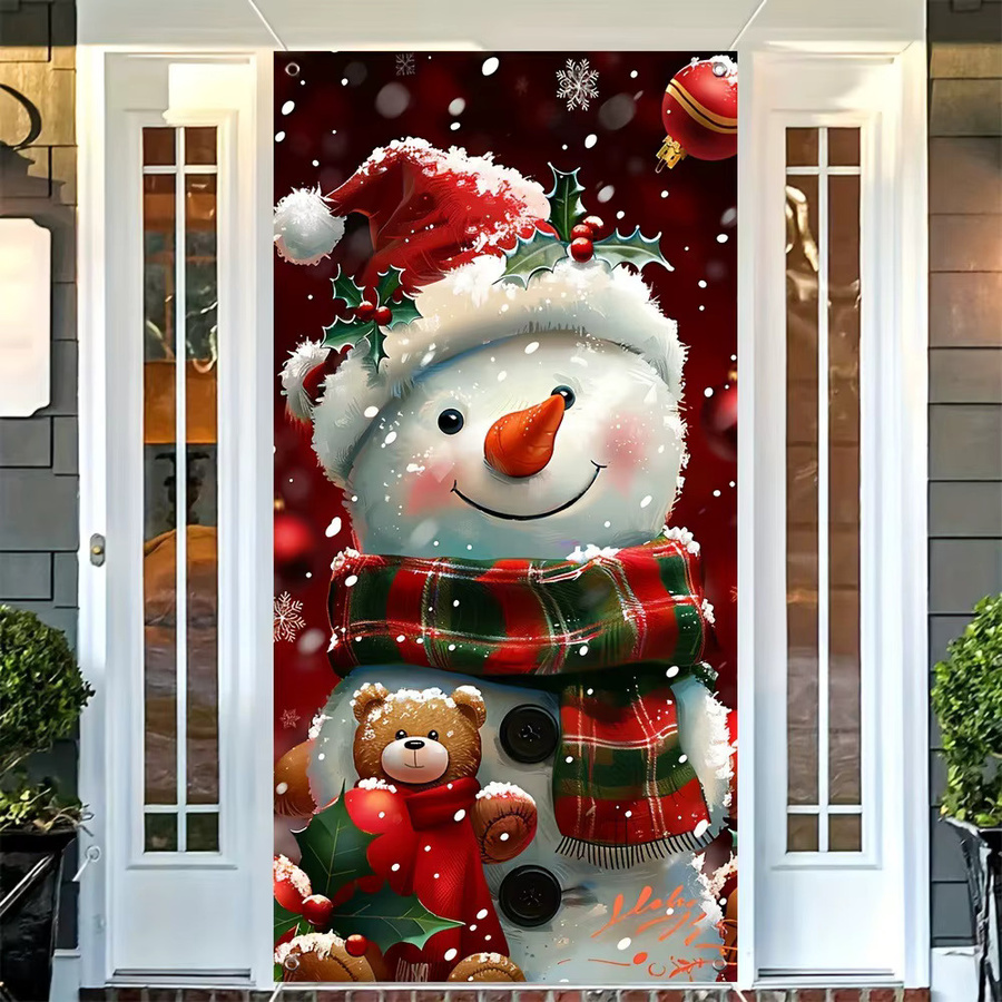 WINTOGETHER Weihnachtsschneemann Türabdeckungsvorhang aus Polyester, Weihnachtsdekoration Hintergrundwand, Mehrfarbig, B: 180 cm, H: 90 cm - Bild 5
