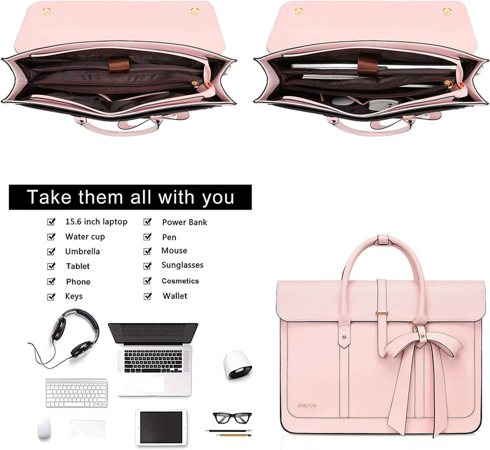 MOSISO Laptoptasche aus PU-Leder als umwandelbarer Rucksack und Umhängetasche für Damen in Blau oder Pink, passend für 15 Zoll (40,6 cm) - Bild 2