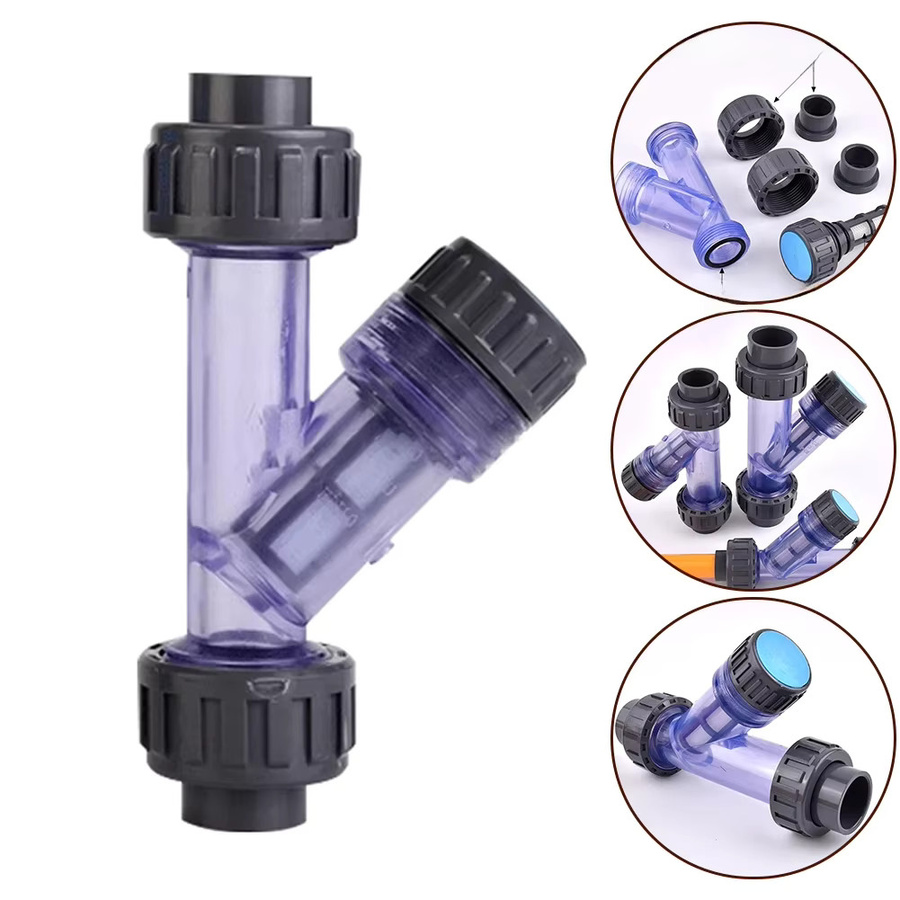 Transparentes PVC Y-Typ Filter-Verbindungsstück für Aquarium und Gartenbewässerung Durchmesser: 20 bis 63 mm - Bild 4