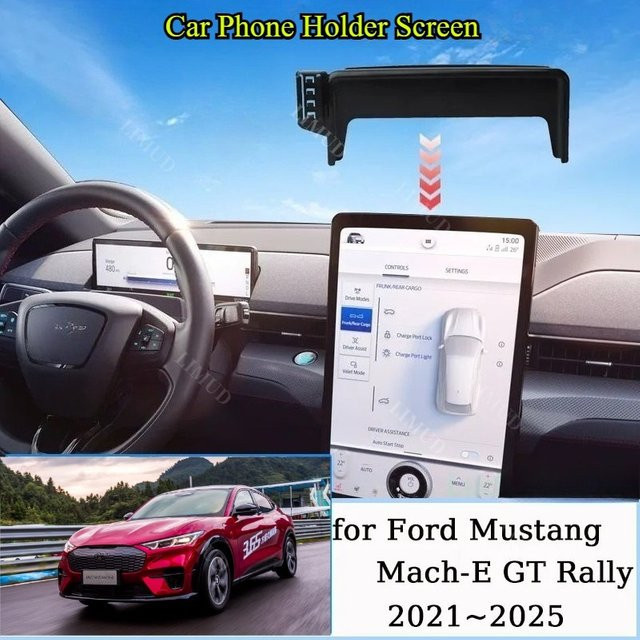 LIMUD Autohalterung mit fester Basis für Ford Mustang Mach-E Mach E GT 2021–2025, kabelloses Laden, Telefonständer, Schwarz - Bild 1