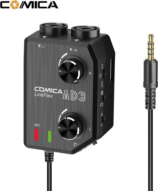 CoMica LINKFLEX AD3 Audio-Vorverstärker-Mixer Adapter Schnittstelle in Schwarz mit XLR, 3,5 mm und 6,35 mm Anschlüssen - Bild 1