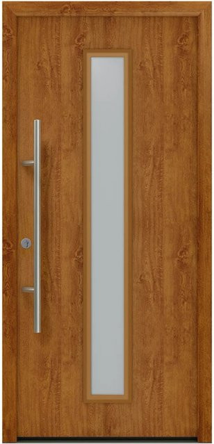 EcoStar Haustür Isopro Secur IPS 020S in Golden Oak mit Glaseinsatz, Farbe Braun, B: 110 cm, H: 210 cm, DIN Links, Sicherheitsklasse RC2 - Bild 1