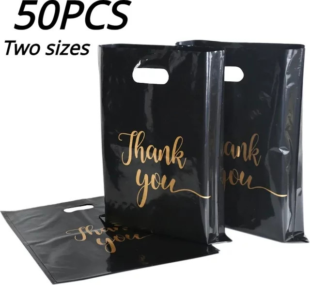 50 Stück Dankeschön-Geschenkpakete aus schwarzem Kunststoff für Party und Hochzeit - Bild 1