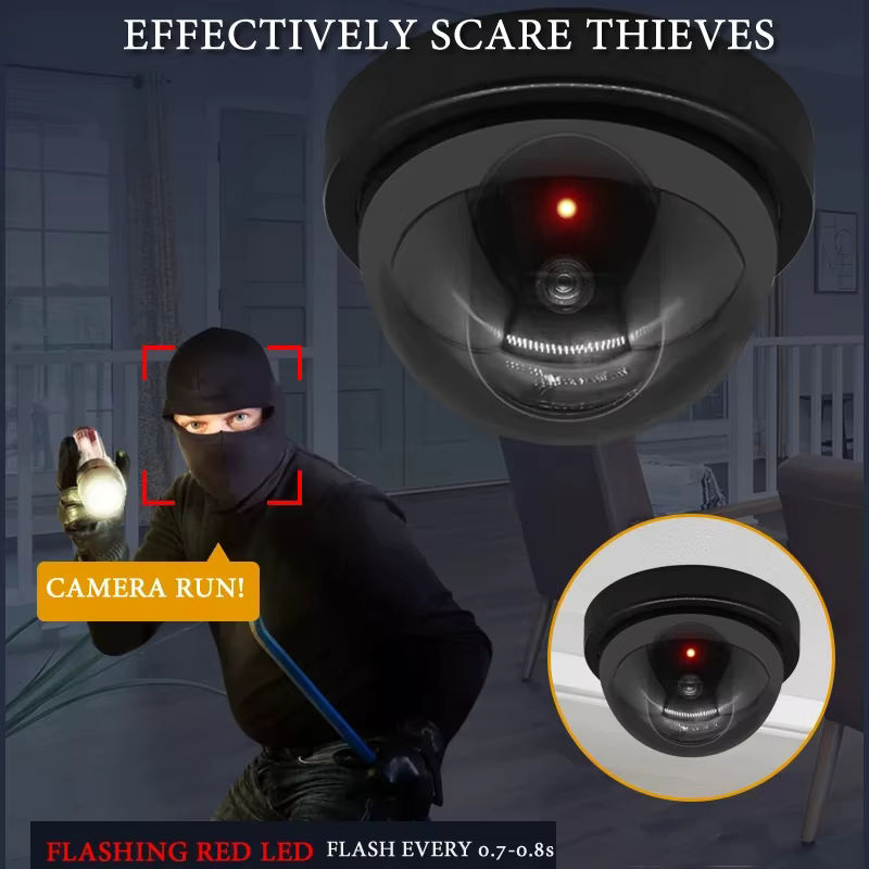 ELESECUR CCTV-Dummy-Kamera mit blinkender LED, schwarze Kunststoffkuppel, Überwachungskamera zur Sicherheit, Stromversorgung über AA-Batterie - Bild 3