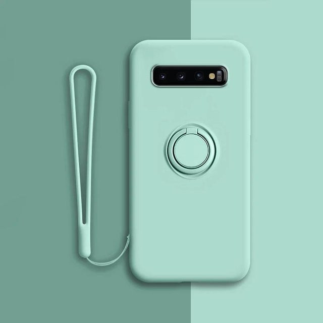 Weiche Silikonhülle mit Ringhalter und Ständer für Samsung Galaxy Modelle in Grün - Bild 1
