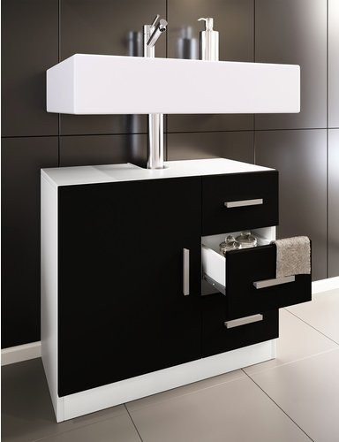 VCM Waschbeckenunterschrank Zalo XL Badschrank mit 1 Drehtür und 3 Schubladen Weiß/Schwarz B/H/T: 63 x 56 x 30 cm - Bild 2