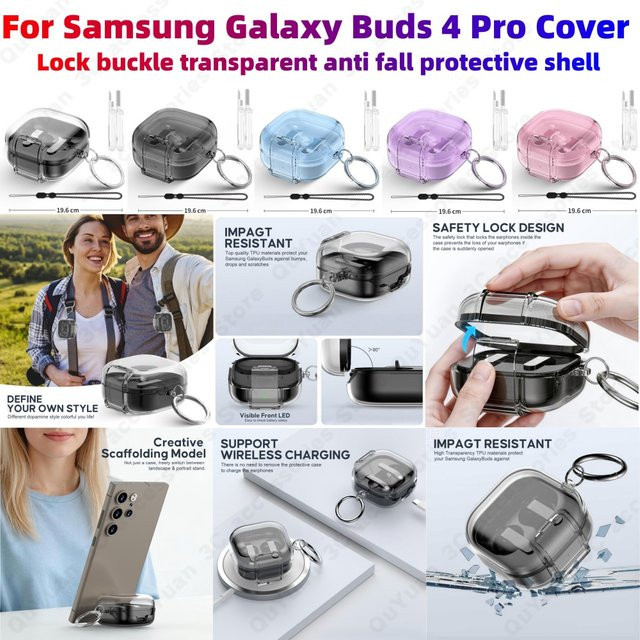 Transparente Schutzhülle mit Verschlussklammer für Samsung Galaxy Buds 4 Pro und Galaxy Buds 4 - Bild 1